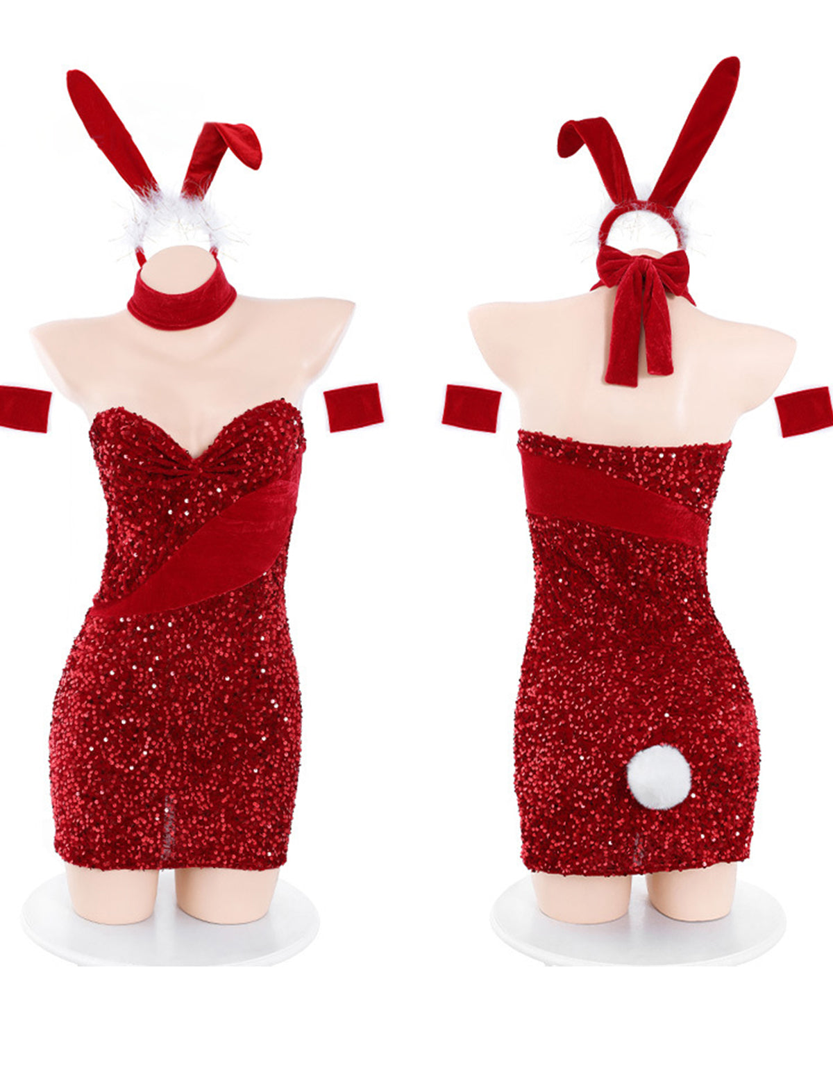 新年赤いうさぎセット バニーガール コスプレ ふわふわしっぽ ランジェリー 過激