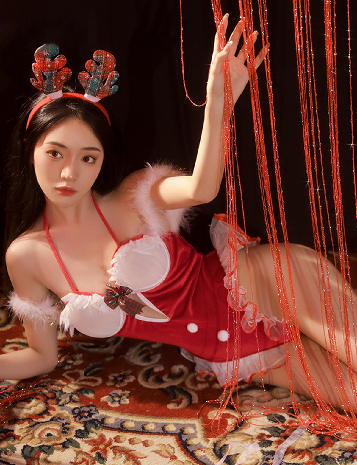 ヘラジカエルフ サンタランジェリー クリスマスボディースーツ 鹿角 鹿しっぽ 萌え萌え