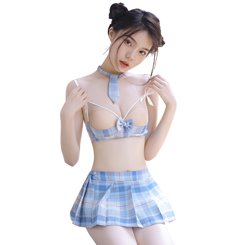 胸出し女子高生制服 過激ランジェリー 誘惑 エロ 可愛い ブルー