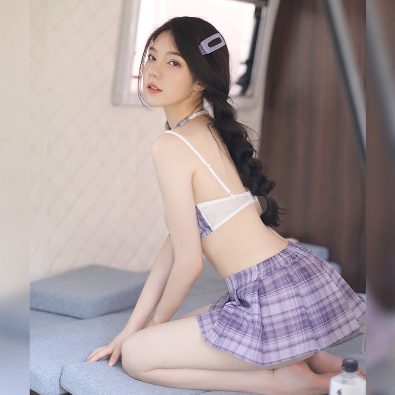 胸出し女子高生制服 過激ランジェリー 誘惑 エロ 可愛い パープル