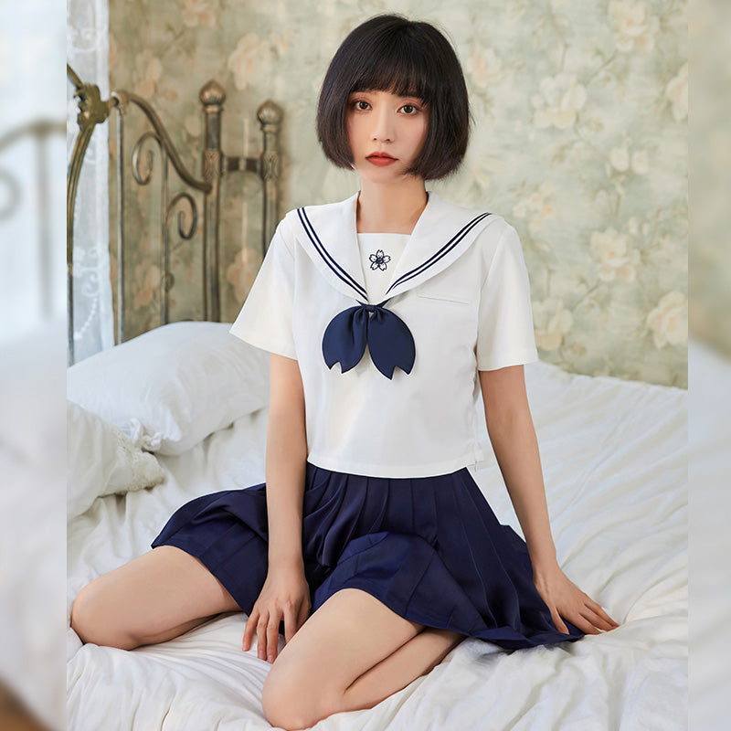 セーラー服 青 白い襟 コスプレ 女子高生制服 萌え萌え 蝶結び 3点セット